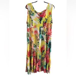 Ruby Rd Dress Womens Large Tank Dress MIDI Palms Tropical Vacation Beach